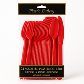 Apple Red Assorted Plastic Cutlery Set - 24 Pieces